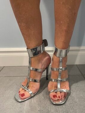CALVIN KLEIN Silver Ankle Cuff High Heels